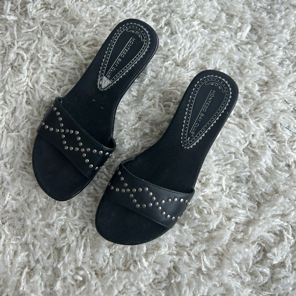 BLACK SLIDE SANDALS
